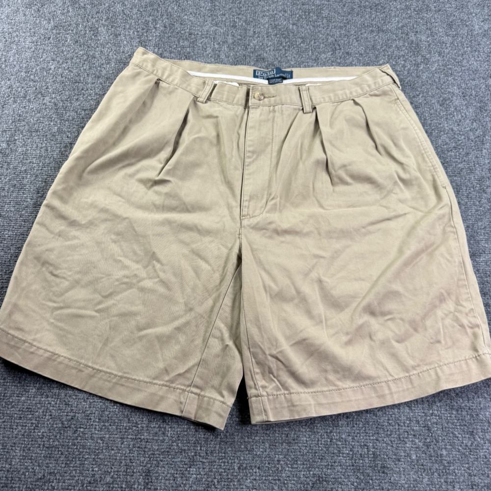 Polo Ralph Lauren Tyler Short 36 Tan Pleated Chino Cotton Mens